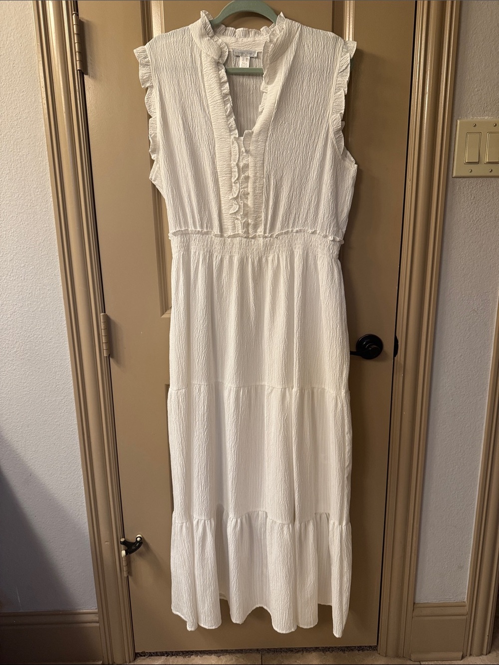Sleeveless White Ruffle Maxi Dress